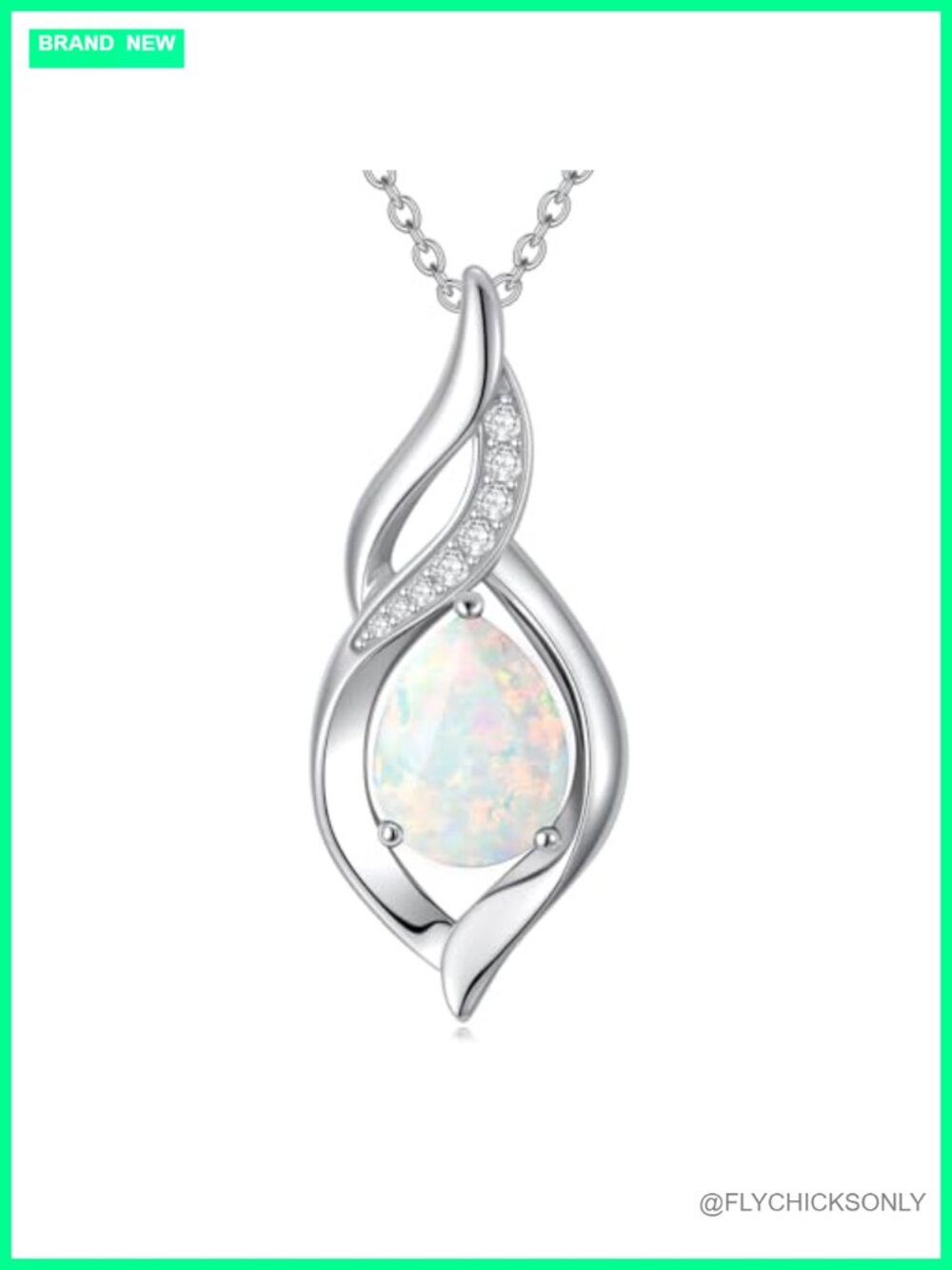 HPQQ Opal Birthstone Necklace 925 Sterling Silver Teardrop Infinity Pendant 18in